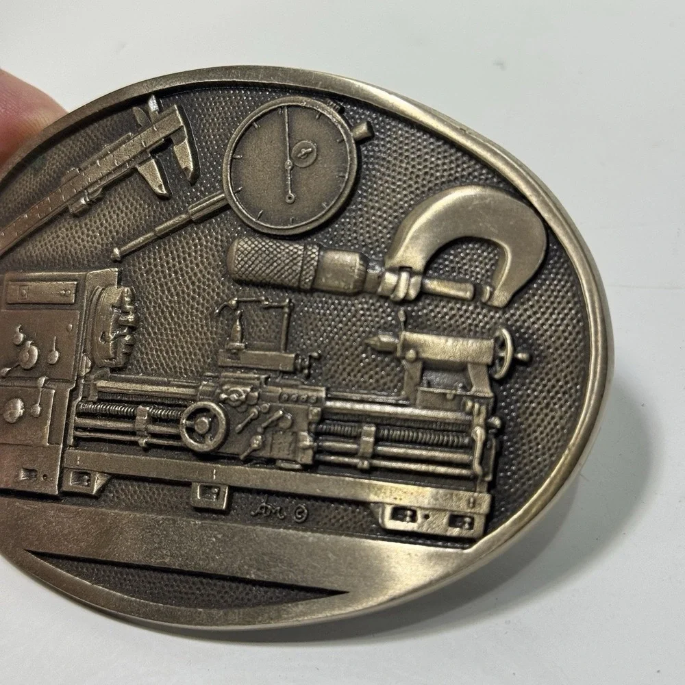 Machinist Metal Lathe Calipers Vice Tools Bench Solid Brass Vintage Belt Buckle